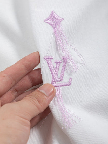 260610 New high-quality simple-color letter fringed T-shirt for the chest area