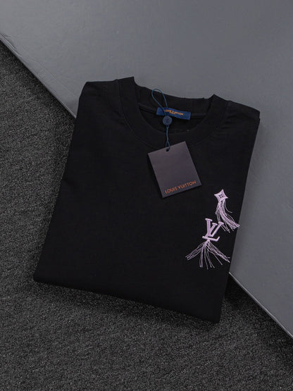 260610 New high-quality simple-color letter fringed T-shirt for the chest area