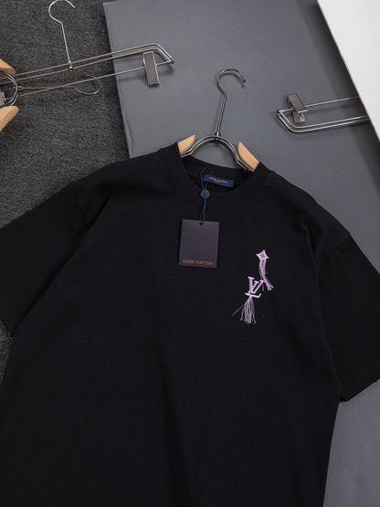 260610 New high-quality simple-color letter fringed T-shirt for the chest area