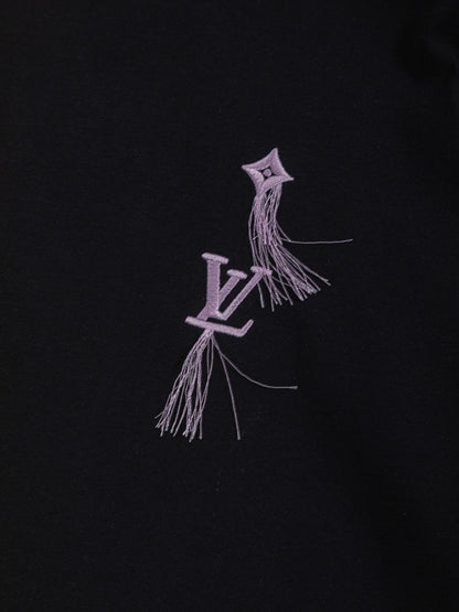 260610 New high-quality simple-color letter fringed T-shirt for the chest area