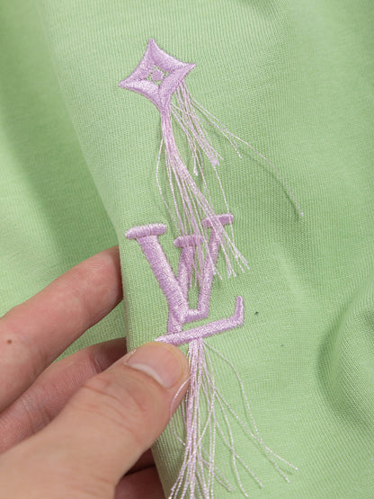 260610 New high-quality simple-color letter fringed T-shirt for the chest area