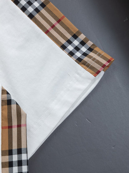 260610 New high-quality T-shirt with chest check pattern and patchwork design