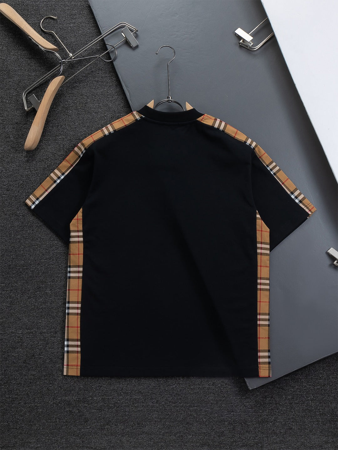 260610 New high-quality T-shirt with chest check pattern and patchwork design