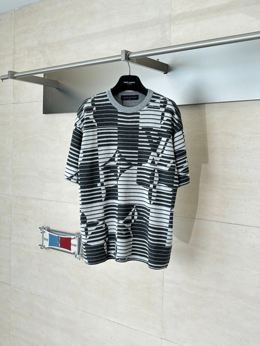 260610 New top-quality illusion fade-striped knitted short-sleeved T-shirt