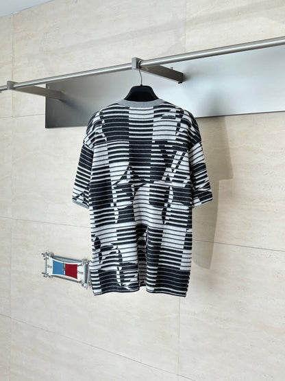 260610 New top-quality illusion fade-striped knitted short-sleeved T-shirt