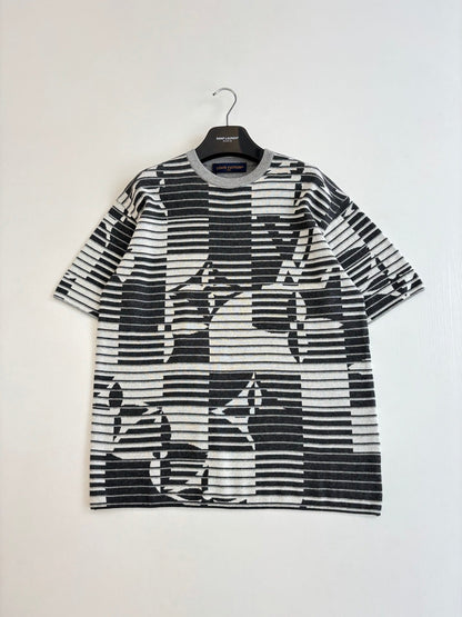 260610 New top-quality illusion fade-striped knitted short-sleeved T-shirt