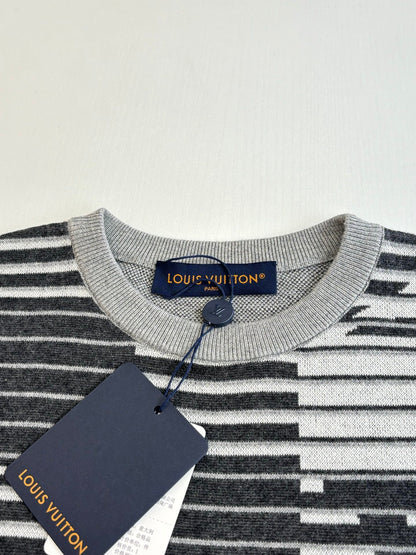 260610 New top-quality illusion fade-striped knitted short-sleeved T-shirt