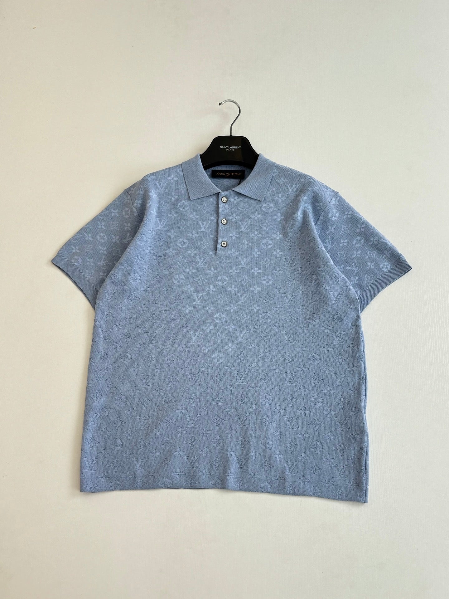 260610 New top-quality light blue monogram jacquard full-printed jacquard knitted short-sleeved Polo shirt