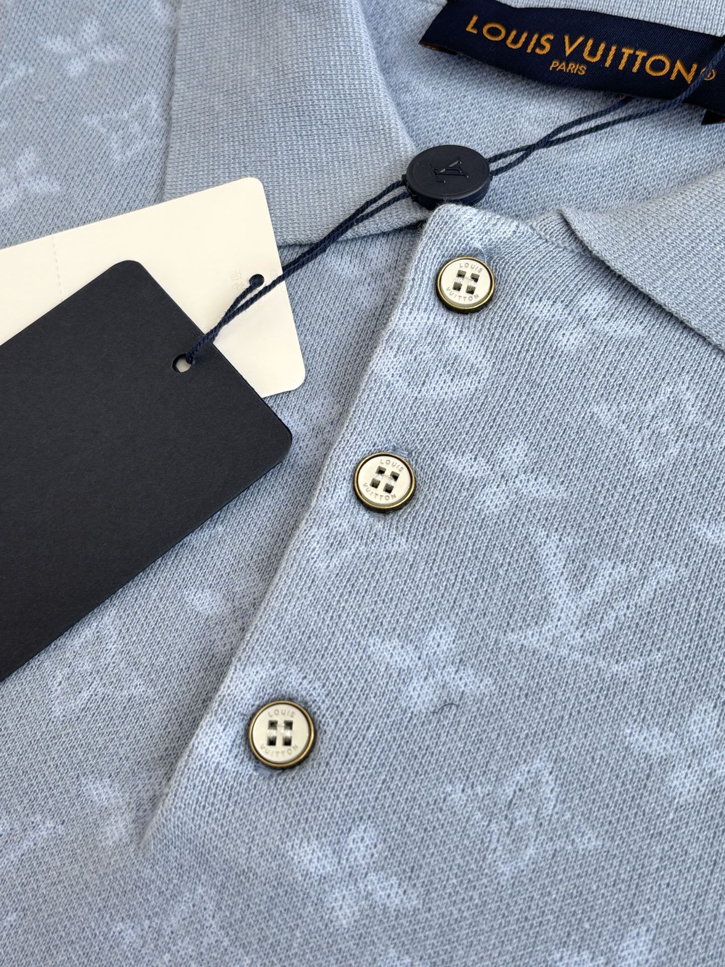 260610 New top-quality light blue monogram jacquard full-printed jacquard knitted short-sleeved Polo shirt