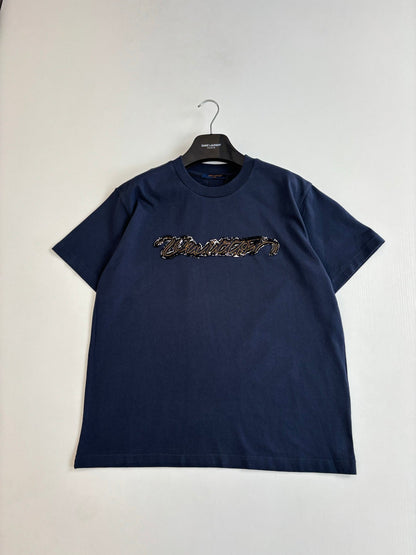 260610 New top-quality denim patch-stripped and embroidered short-sleeved T-shirt