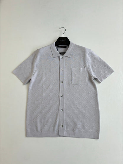 260610 New top-quality light gray full-pattern Monogram jacquard raised-knit short-sleeved cardigan