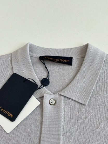 260610 New top-quality light gray full-pattern Monogram jacquard raised-knit short-sleeved cardigan