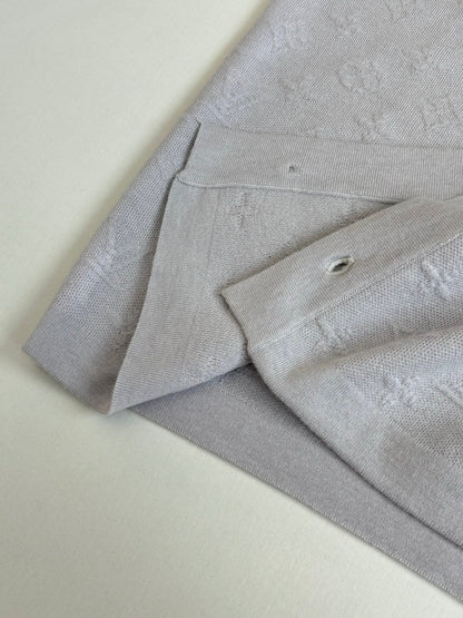 260610 New top-quality light gray full-pattern Monogram jacquard raised-knit short-sleeved cardigan