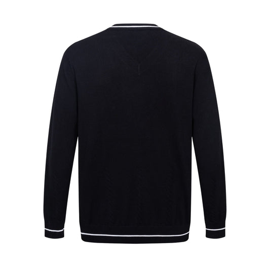 260610 New top-quality letter-stitched multi-color trim V-neck knitted sweater