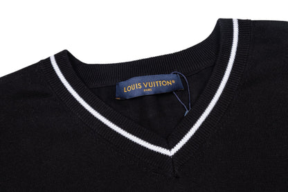 260610 New top-quality letter-stitched multi-color trim V-neck knitted sweater