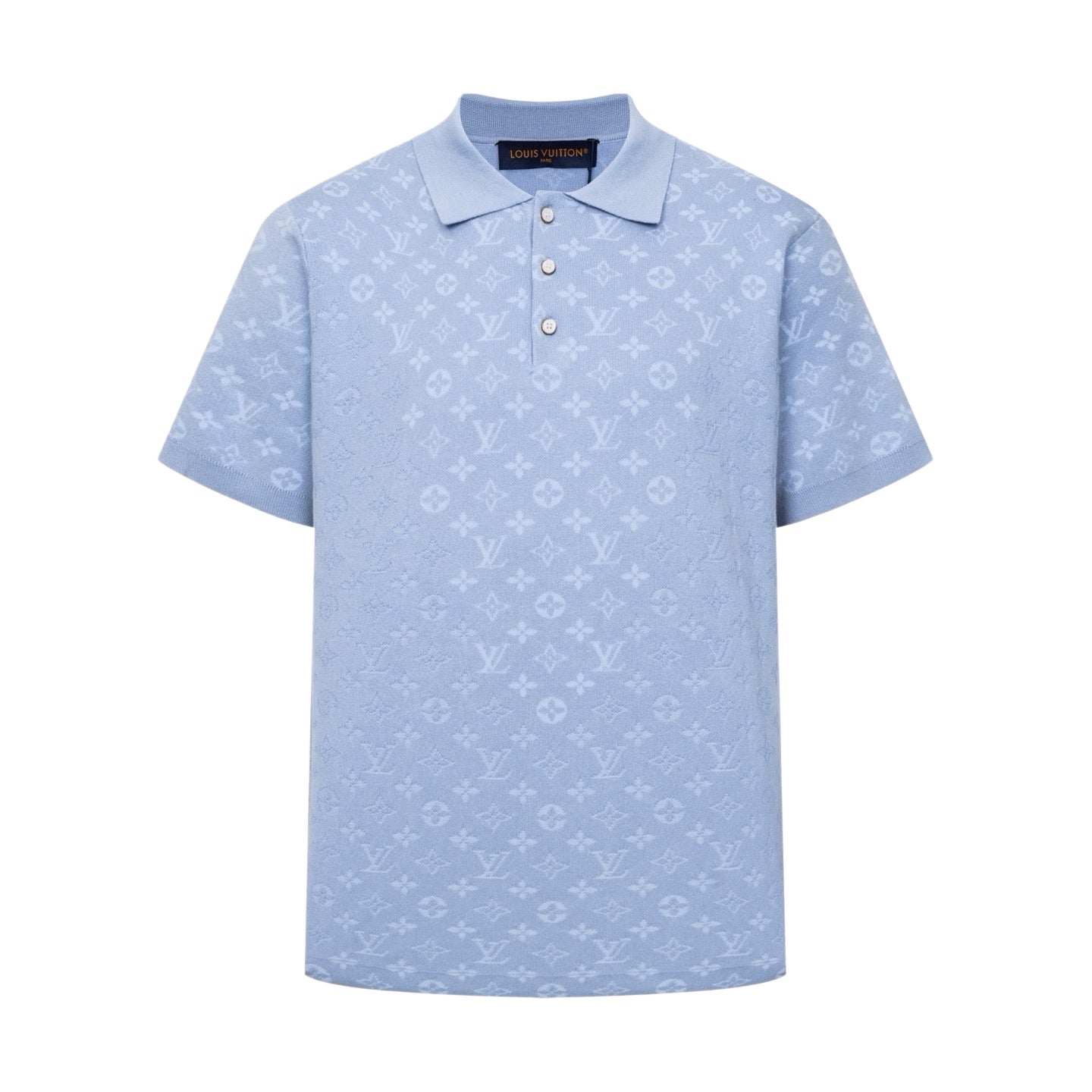 260610 New top-quality light blue full-patterned textured jacquard knitted Polo shirt