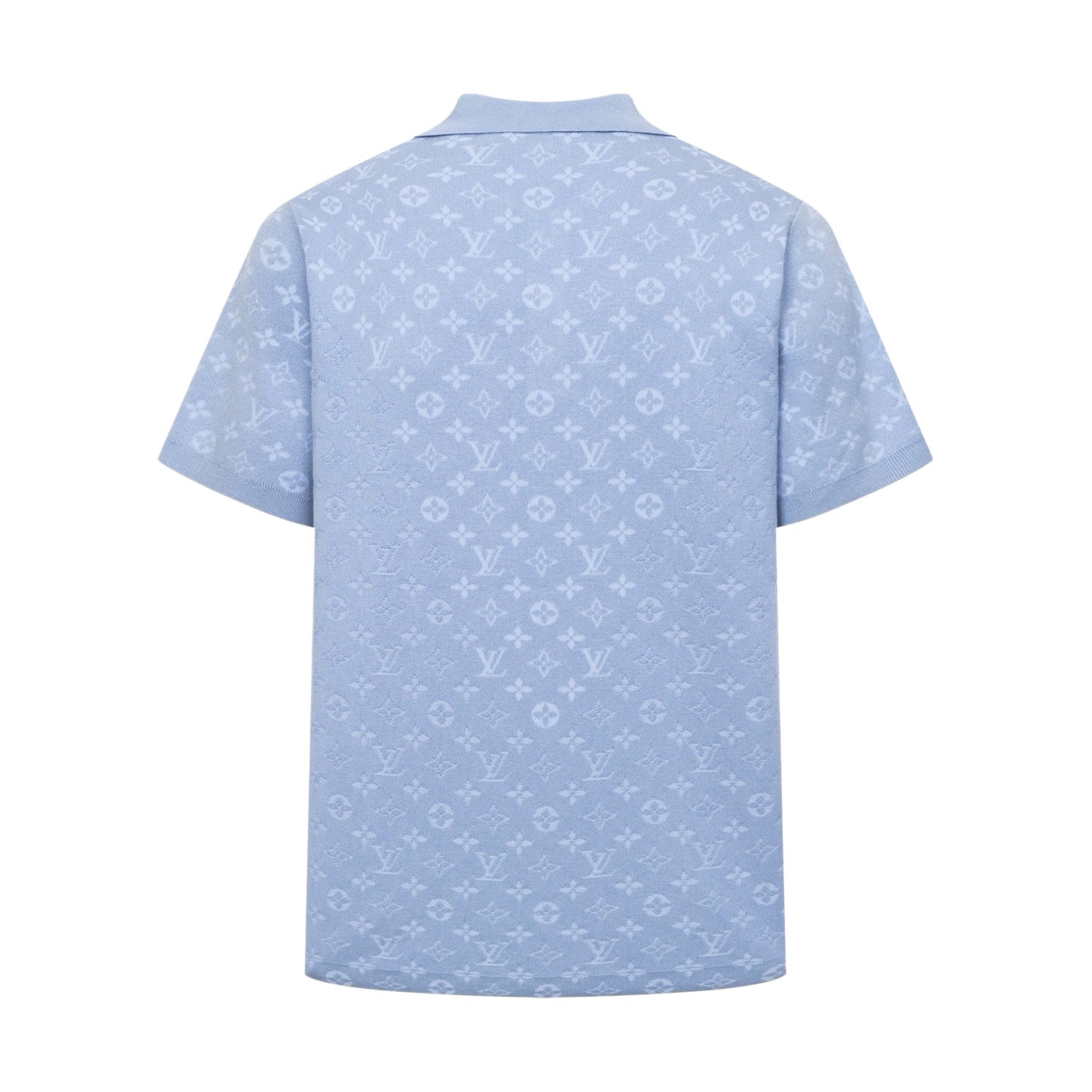 260610 New top-quality light blue full-patterned textured jacquard knitted Polo shirt