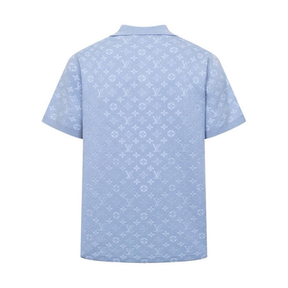 260610 New top-quality light blue full-patterned textured jacquard knitted Polo shirt