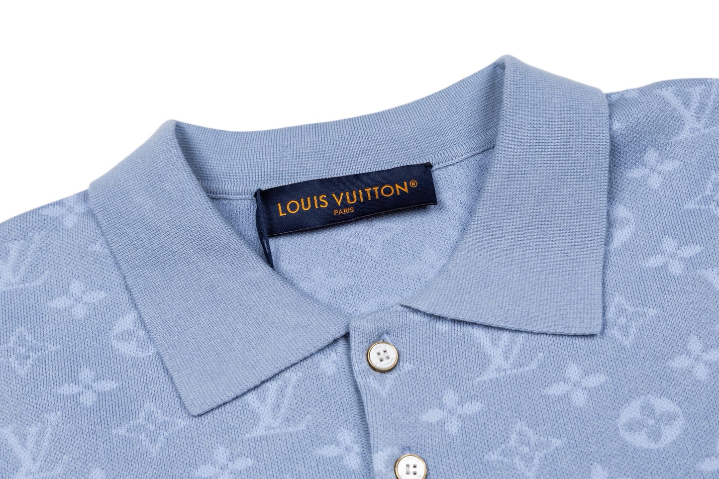 260610 New top-quality light blue full-patterned textured jacquard knitted Polo shirt