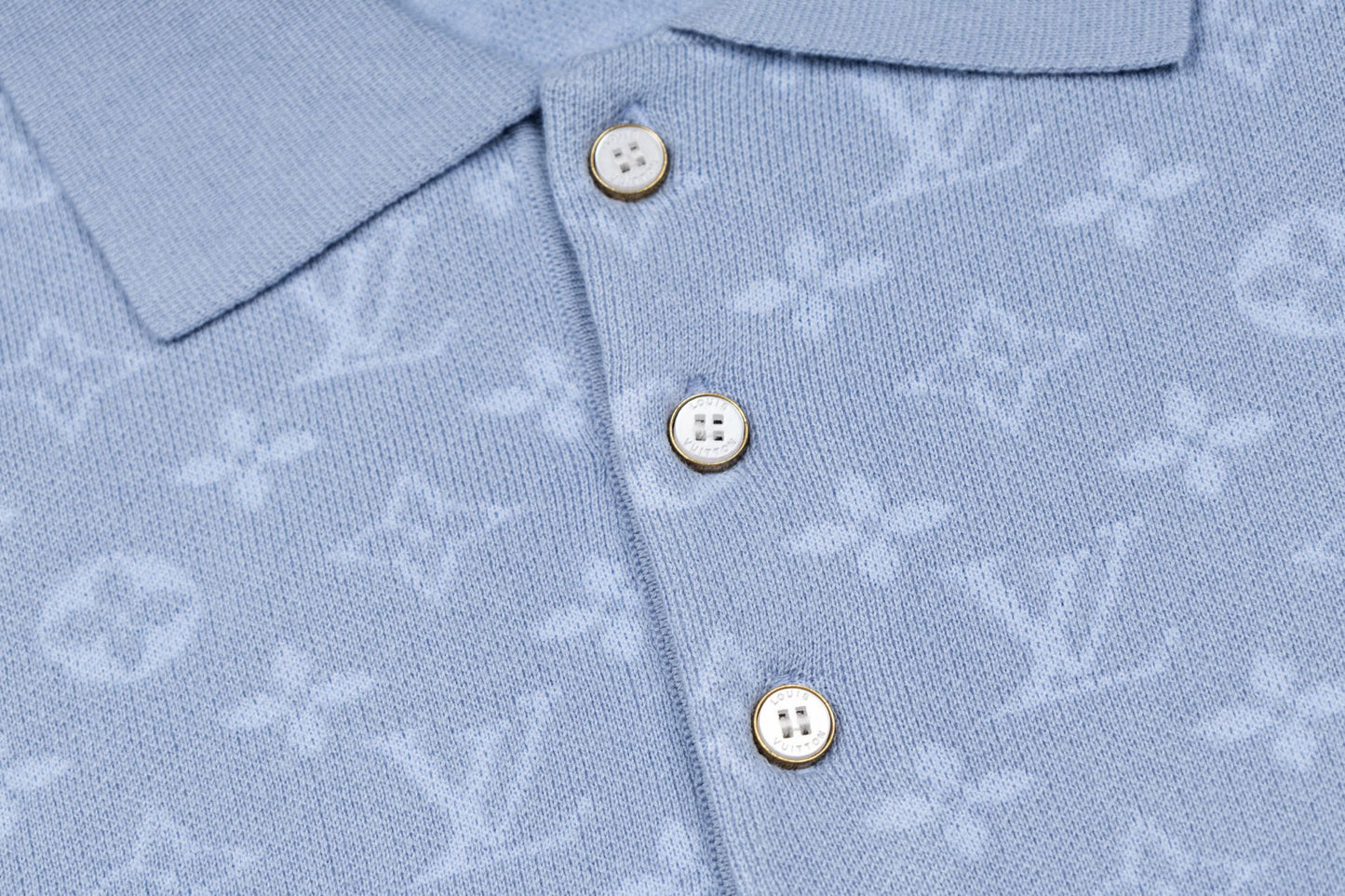 260610 New top-quality light blue full-patterned textured jacquard knitted Polo shirt