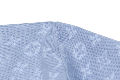 260610 New top-quality light blue full-patterned textured jacquard knitted Polo shirt