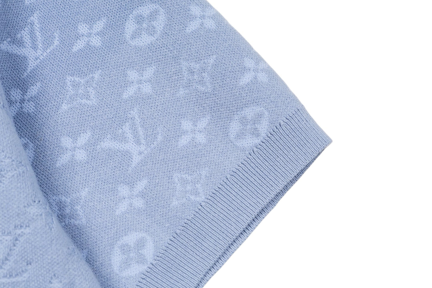 260610 New top-quality light blue full-patterned textured jacquard knitted Polo shirt