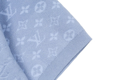 260610 New top-quality light blue full-patterned textured jacquard knitted Polo shirt