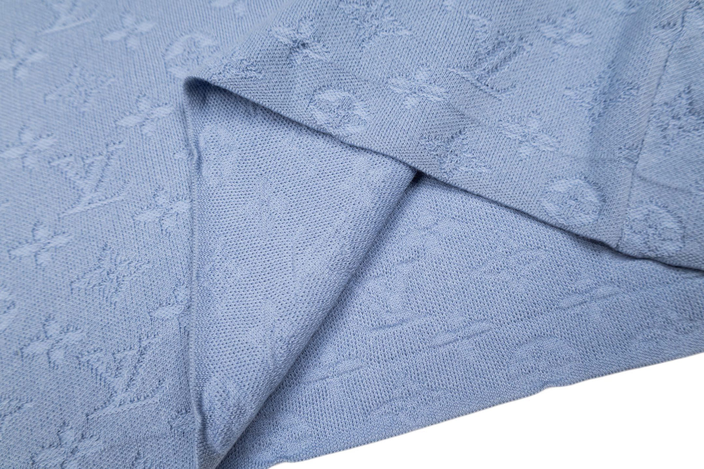 260610 New top-quality light blue full-patterned textured jacquard knitted Polo shirt