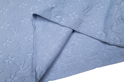 260610 New top-quality light blue full-patterned textured jacquard knitted Polo shirt