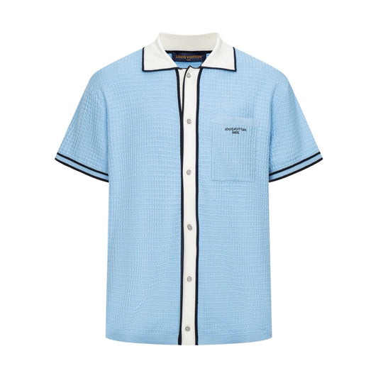 260610 New top-quality waffle color-blocked pocket letter-stitched short-sleeved shirt