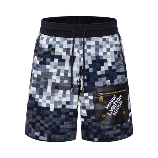 260616 High-quality new letter-stitched embroidered leather mosaic knitted shorts