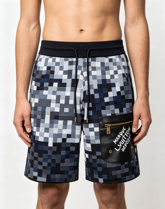 260616 High-quality new letter-stitched embroidered leather mosaic knitted shorts