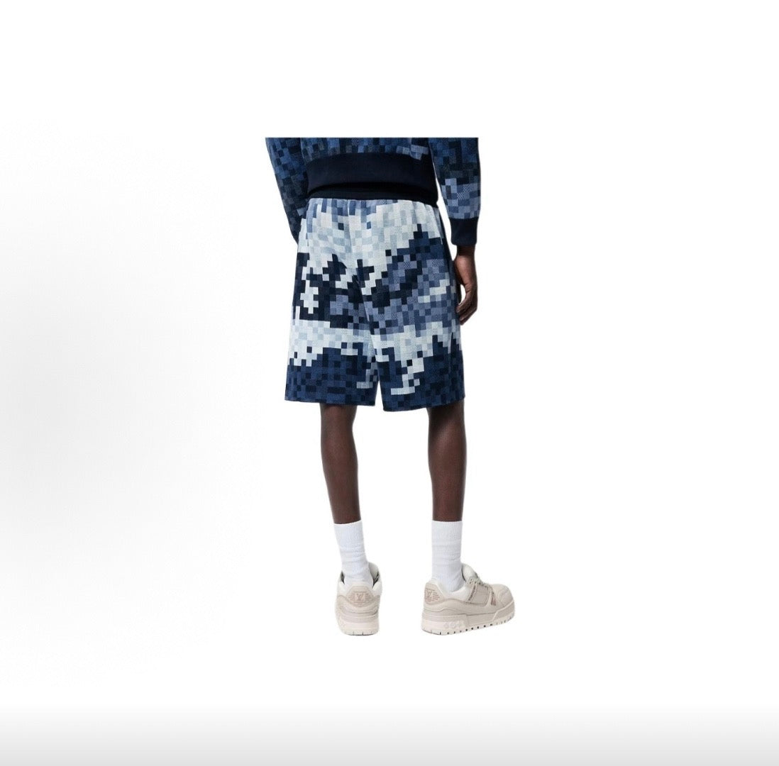 260616 High-quality new letter-stitched embroidered leather mosaic knitted shorts