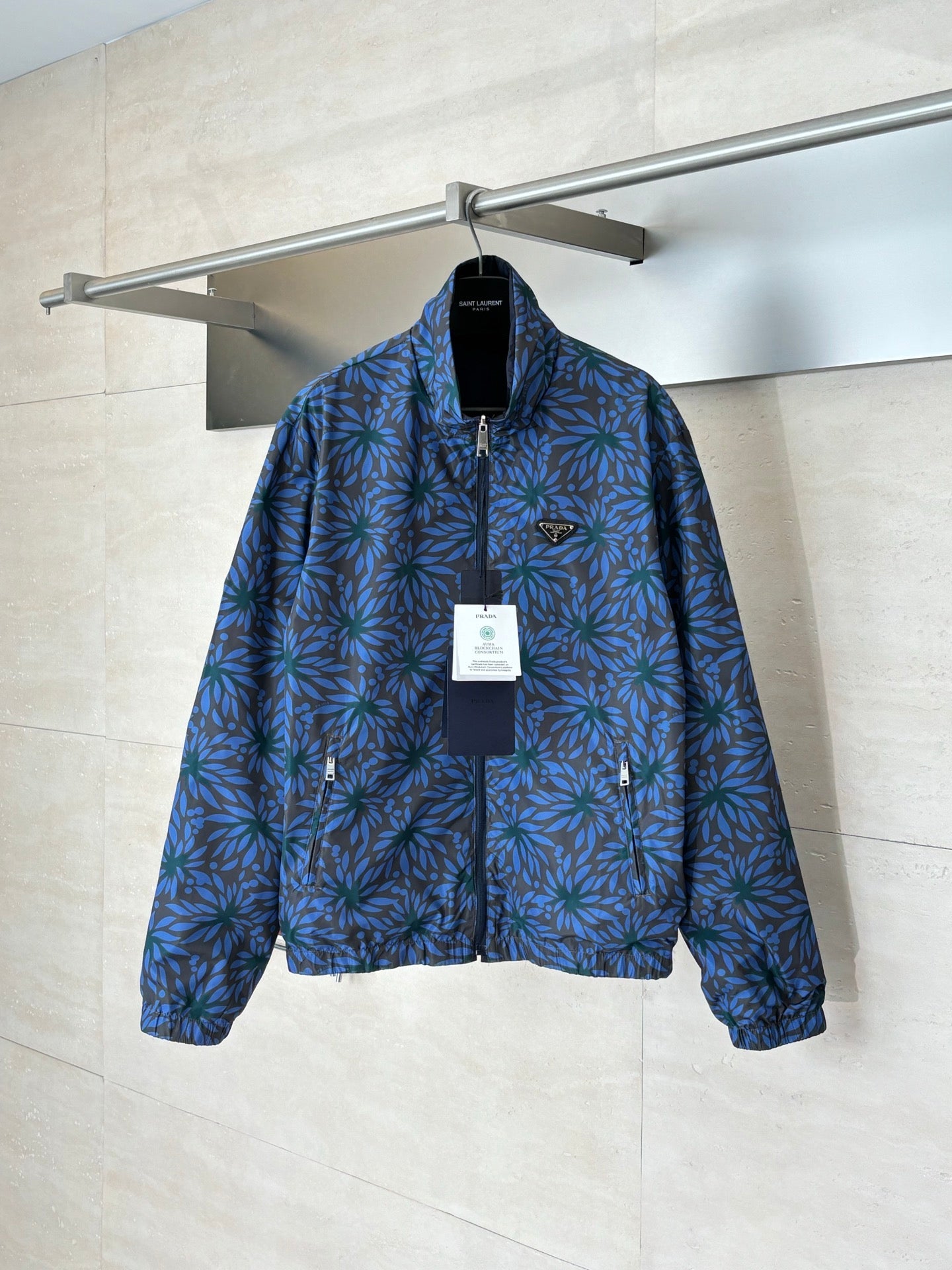 260616 High-quality new double-breasted nylon floral-print button-up jacket with collar