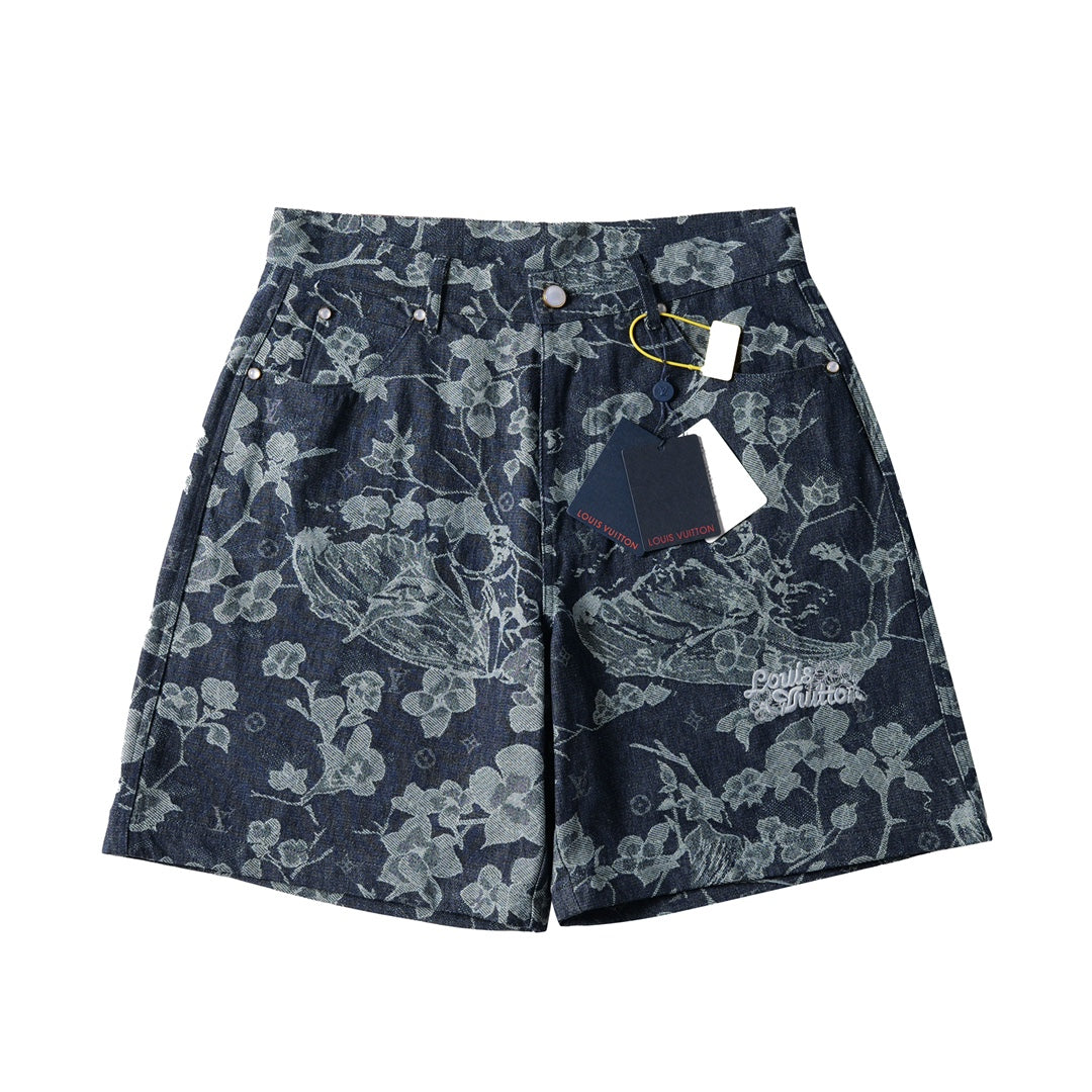 260616 High-quality new custom-made fabric floral denim short pants