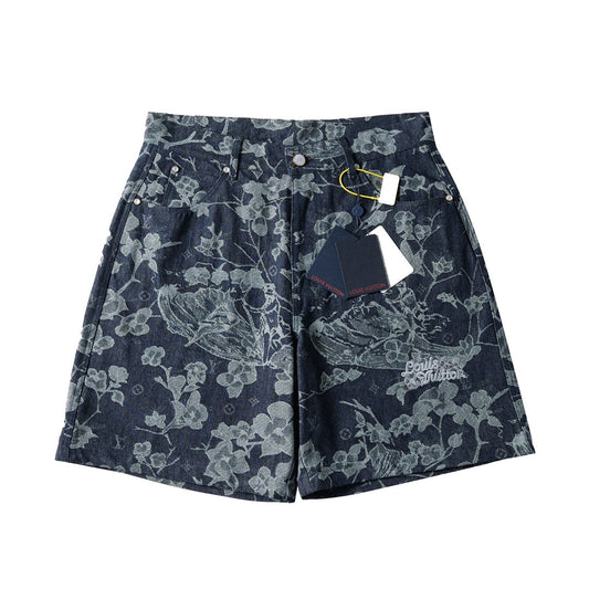 260616 High-quality new custom-made fabric floral denim short pants