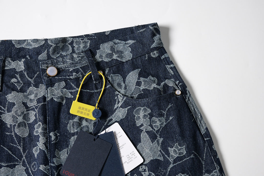 260616 High-quality new custom-made fabric floral denim short pants