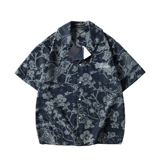 260616 High-quality new custom-made fabric floral denim jacket set