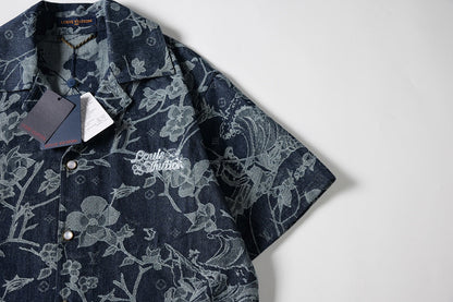 260616 High-quality new custom-made fabric floral denim jacket set