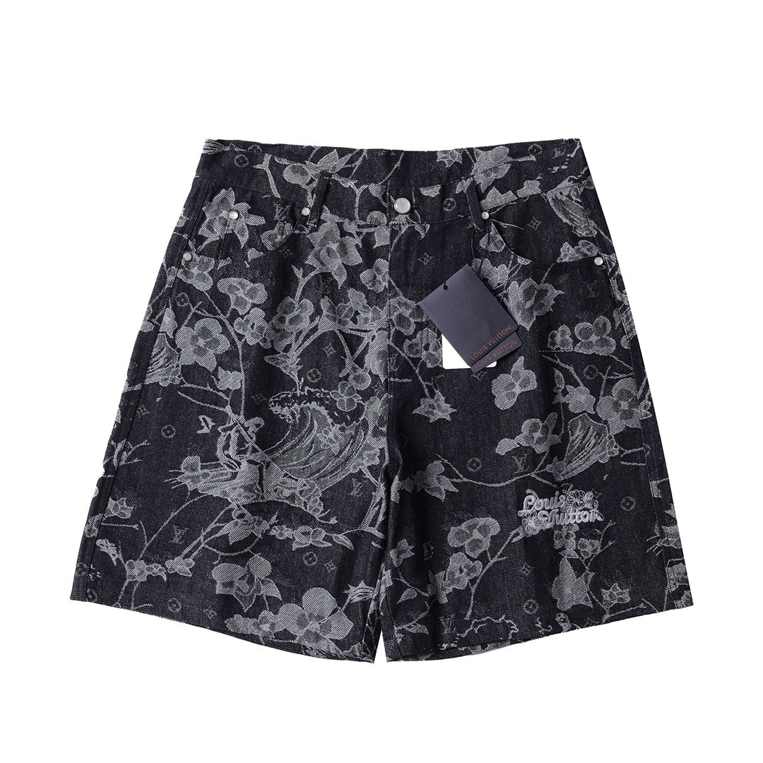 260616 High-quality new custom-made fabric floral denim short pants