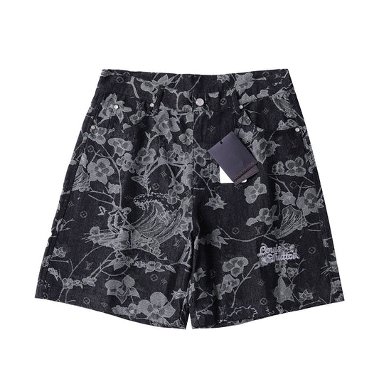 260616 High-quality new custom-made fabric floral denim short pants