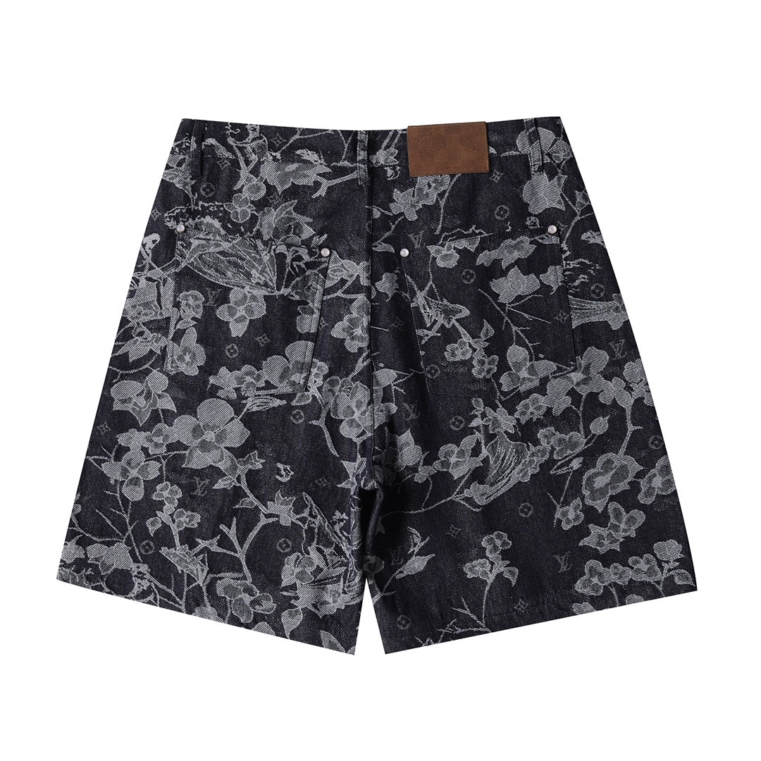 260616 High-quality new custom-made fabric floral denim short pants