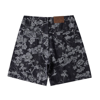 260616 High-quality new custom-made fabric floral denim short pants