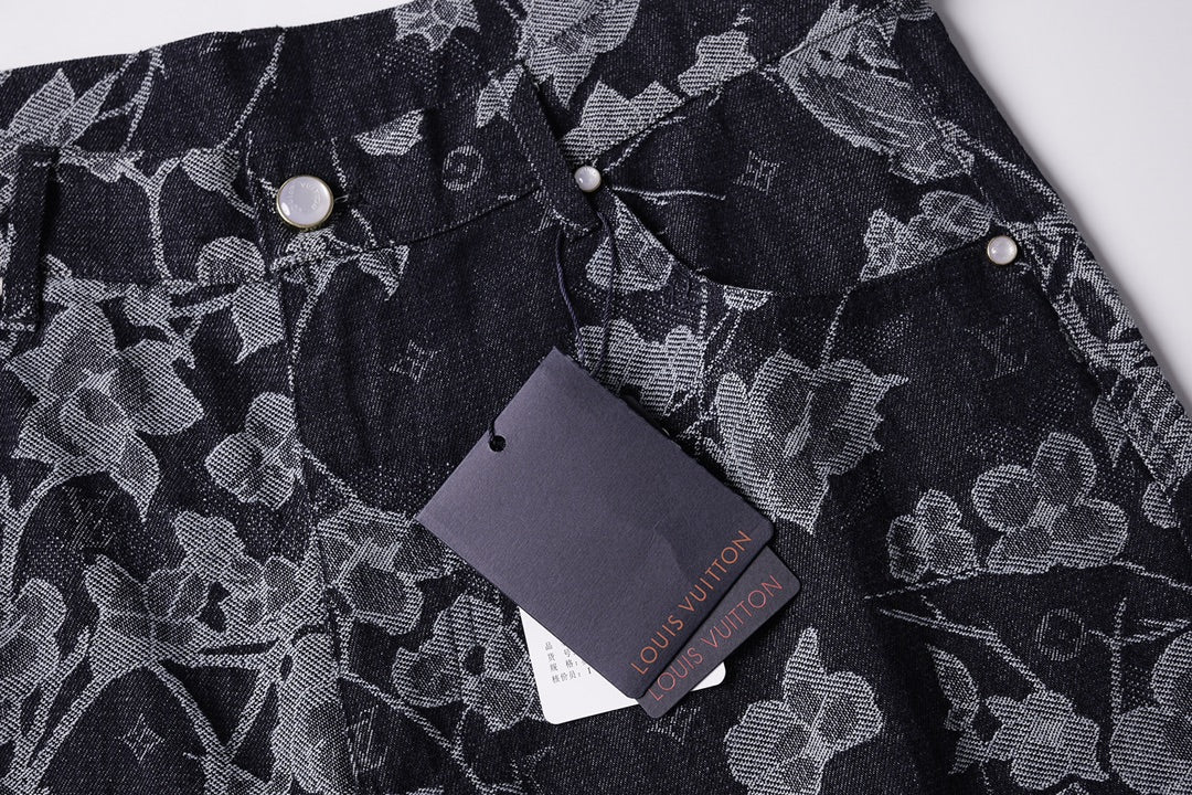 260616 High-quality new custom-made fabric floral denim short pants