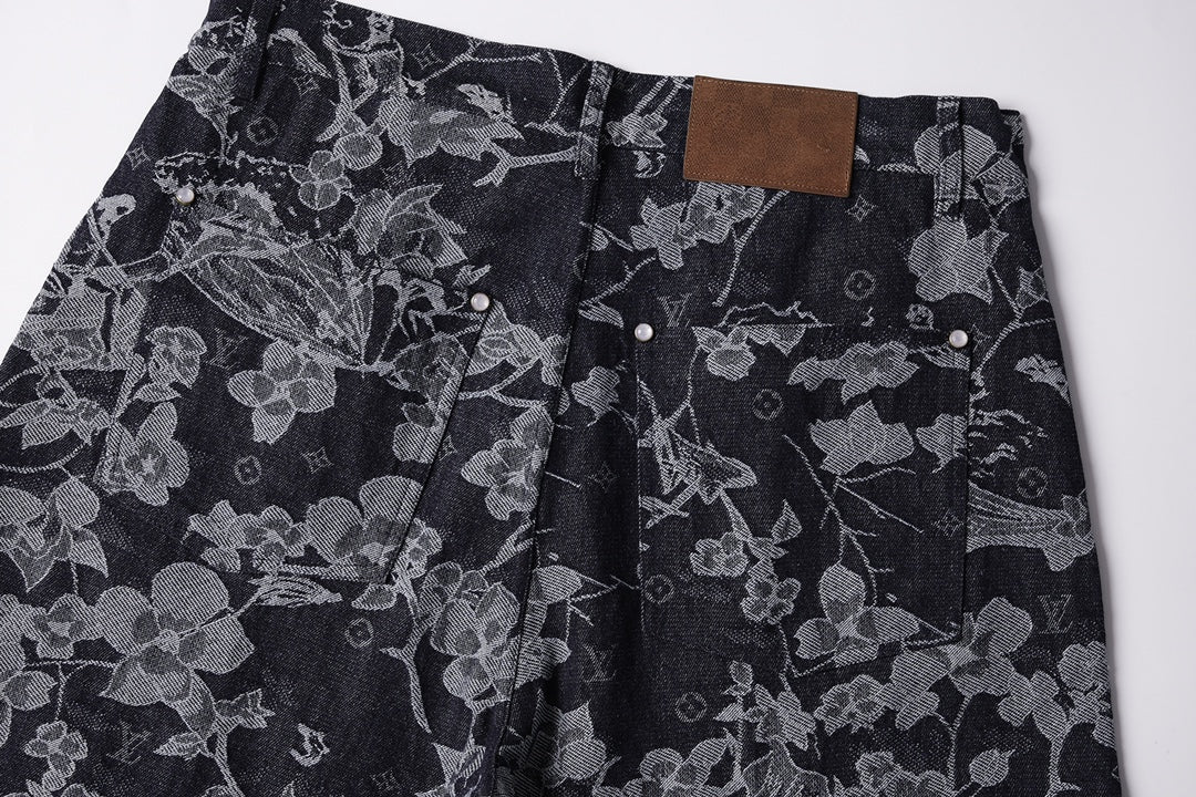 260616 High-quality new custom-made fabric floral denim short pants