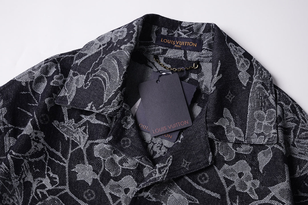 260616 High-quality new custom-made fabric floral denim jacket set
