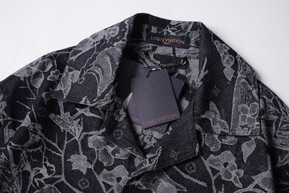 260616 High-quality new custom-made fabric floral denim jacket set