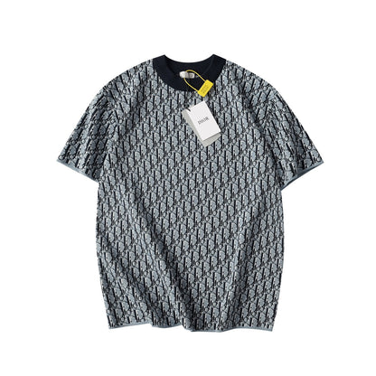 260616 High-quality new full-print jacquard design woolen T-shirt