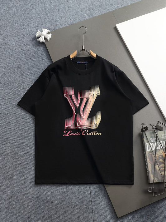 260616 High-quality new printed hand-beaded short-sleeved T-shirt