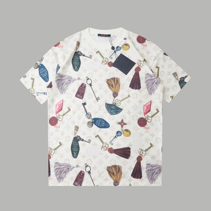 260624 High-quality new direct injection fully printed key letter short-sleeved shirt